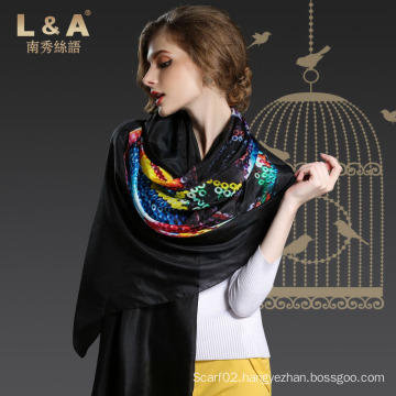 Black Sexy Lady Digital Printing Silk Scarves Shawls